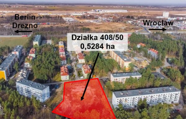 Sprzedaż lub wynajem  działka nr 408/50 obręb Szczytnica, o powierzchni 0,5284 ha, znajdująca się tuż przy autostradzie A4, 500 m od zjazdu „LSSE Obszar Krzywa, Szczytnica” (3 km od skrzyżowaniu autostrad A4 z A18)
